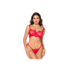 Ensemble sexy 2 pièces en dentelle avec liens à nouer et string 